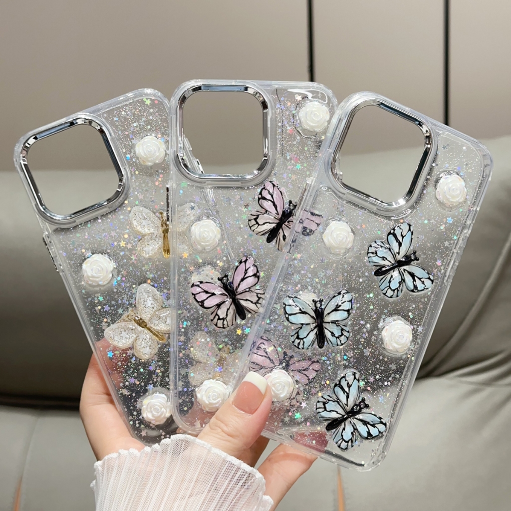 【New】Crystal Butterfly Phone Case for Apple iPhone15Plus 13ProMax 12 11 14 Transparent PC Case