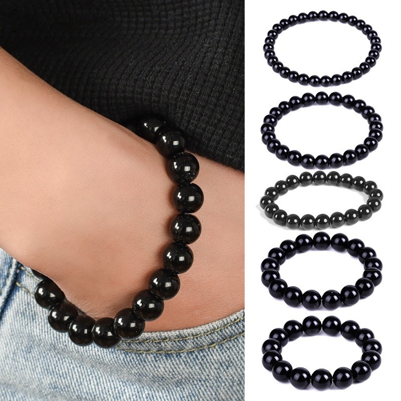 6/8/10/12/14mm Creative Black Obsidian Slimming Bracelet For Unisex Yoga Energy Prayer Beads String Bracelets Jewelry Gift
