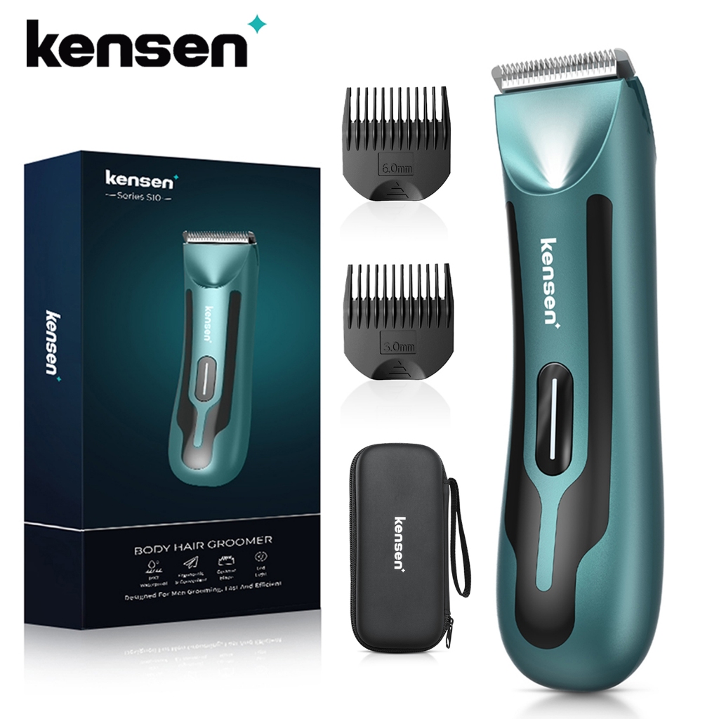 Kensen Body Hair Trimmer For Men Pubic Hair Shaver Electric Groomer Waterproof Hair Trimmer With Led Lighting Body Grooming Clipper Bikini Epilator Rechargeable Shaver Razor