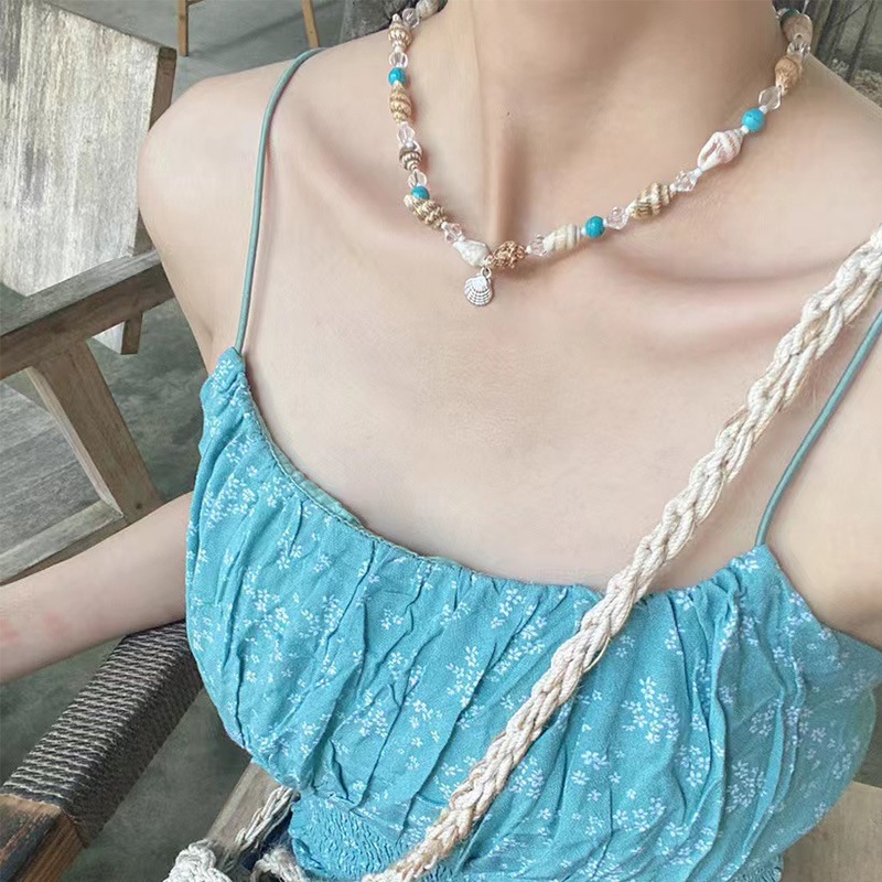Fashion Handmade Boho Shell Conch Starfish Turquoise Crystal Beaded Pendant Necklace Choker Chain Beach Jewelry Gifts For Women NEW