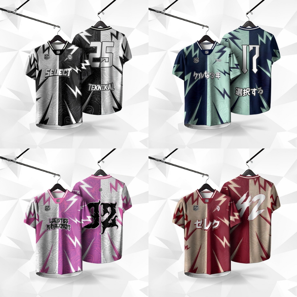 (Oufisun 5 Day Delivery） 2024 Jersey Retro Collar Selek Lightning Dragon Japanese Retro Jersi Baju Kanak Lelaki Perempuan Unisex Polo Shirt Short Sleeve Football T-shirt Outdoor Custom Jersey