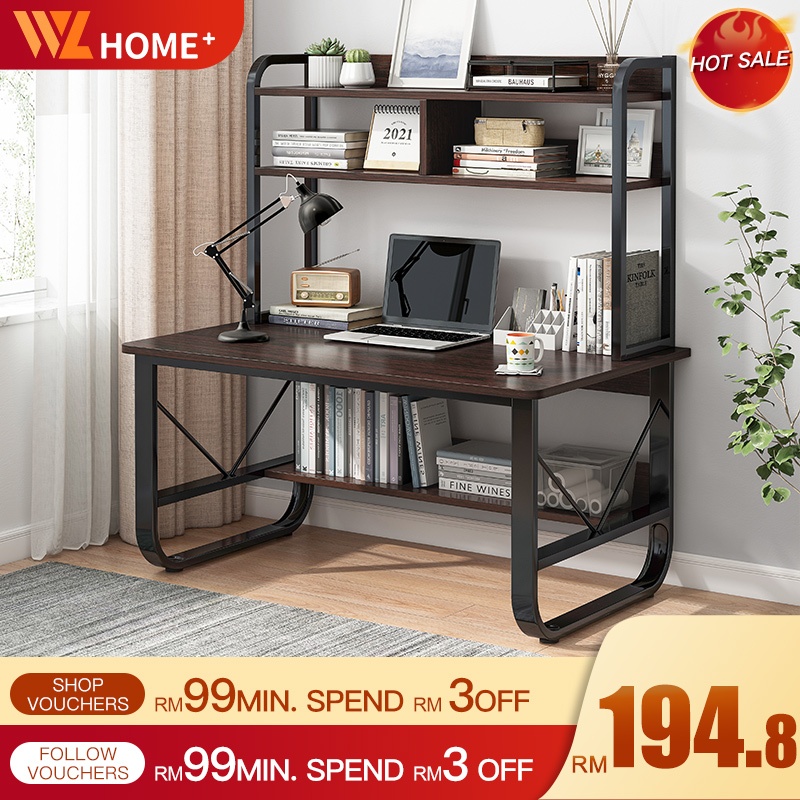 Computer Table with Book Shelf Student Study Desk Writing Desk Meja Belajar Steel Wood Home Office Table Meja Komputer Gaming Table