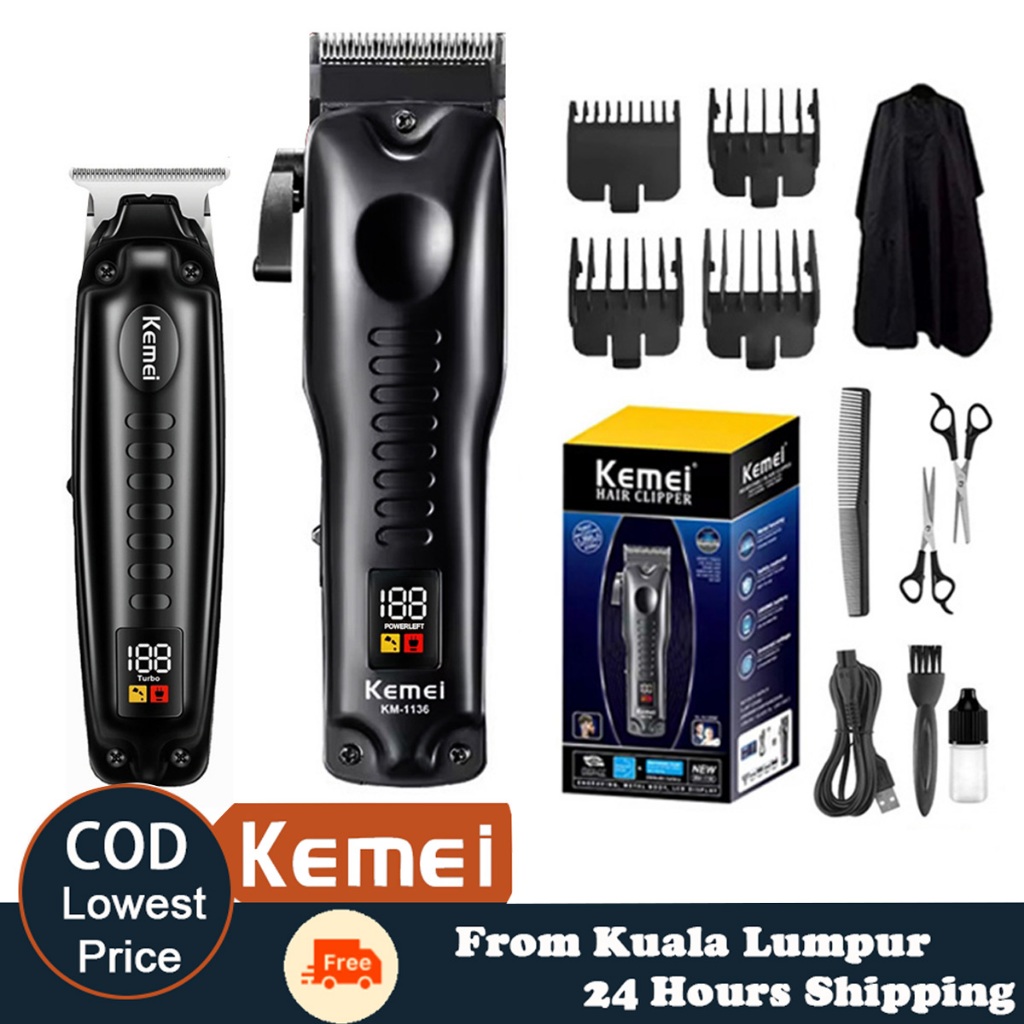 Kemei KM-1136 LCD Digital Electric Hair Clipper Cordless Men Shaver Adjustable Home Hair Salon Fast Charging Professional Hair Cutting Machine