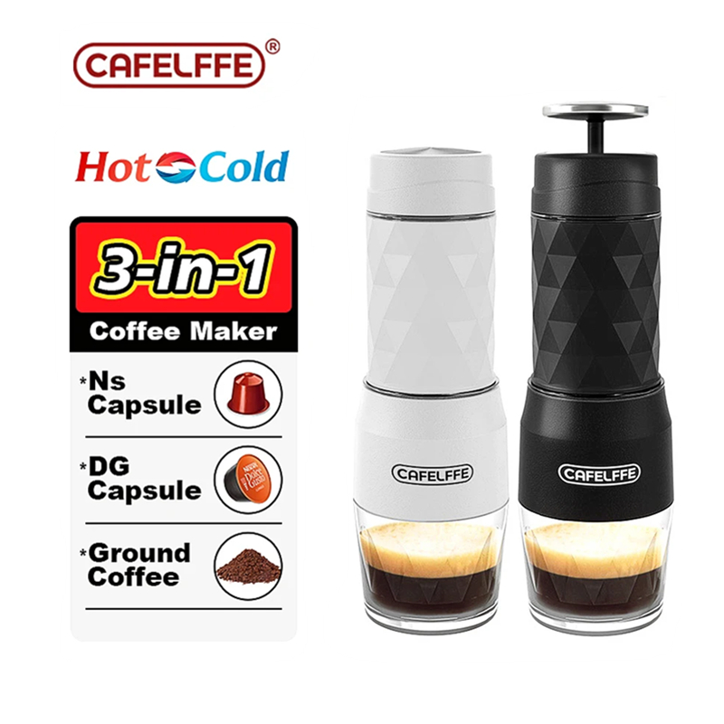 Cafelffe 3 In 1 Portable Coffee Machine Manual Espresso Coffee Maker Hand Press Capsule Ground Coffee Brewer Portable for Travel and Picnic