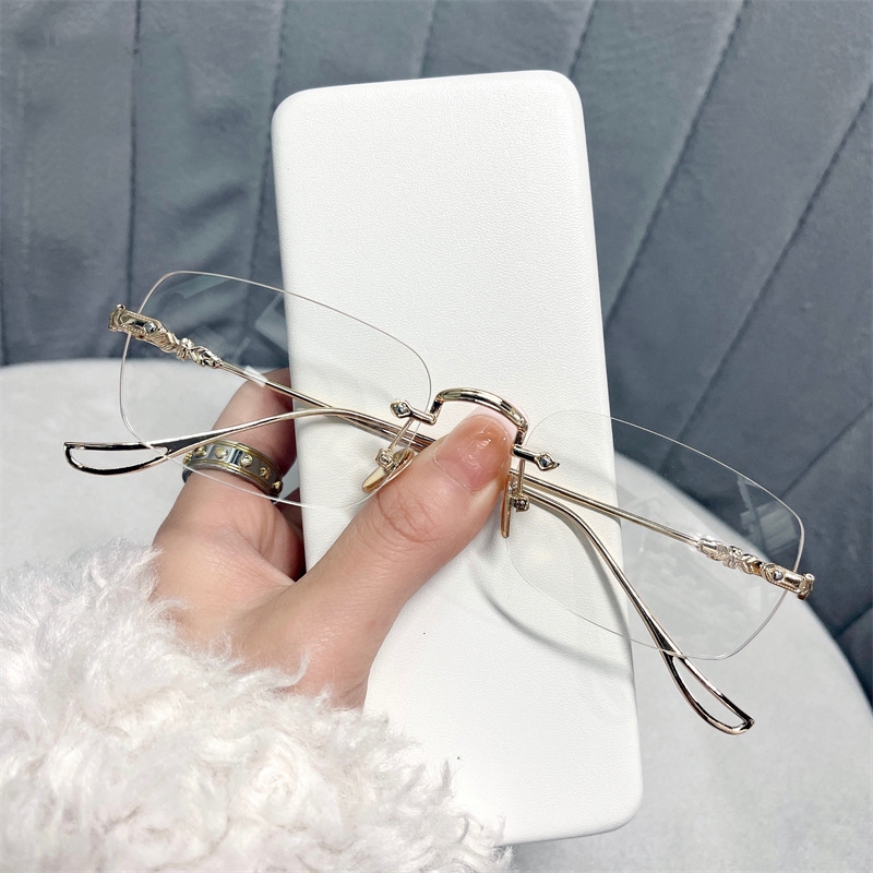 Square Fashion Photochromic Glasses Small Frame High-End Anti-Blue Light Glasses Retro Frameless Eyeglasses Cermin Mata