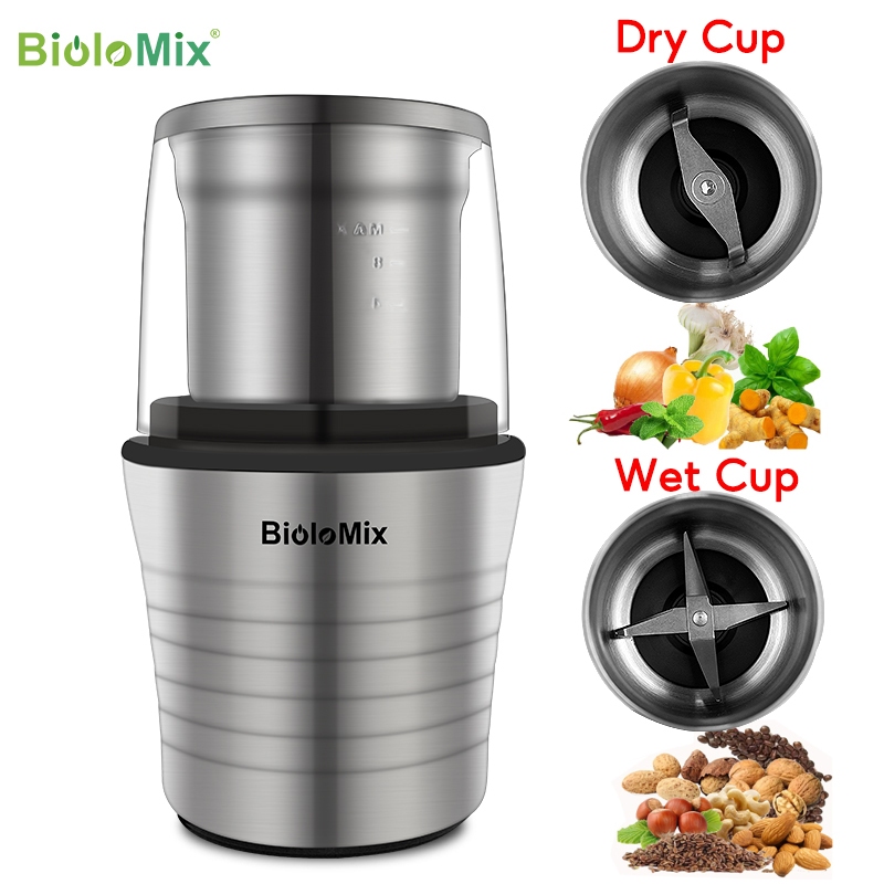 BioloMix Electric 2-In-1 Coffee Bean Grinder with Wet Cup and Dry Cup 300W BCG300