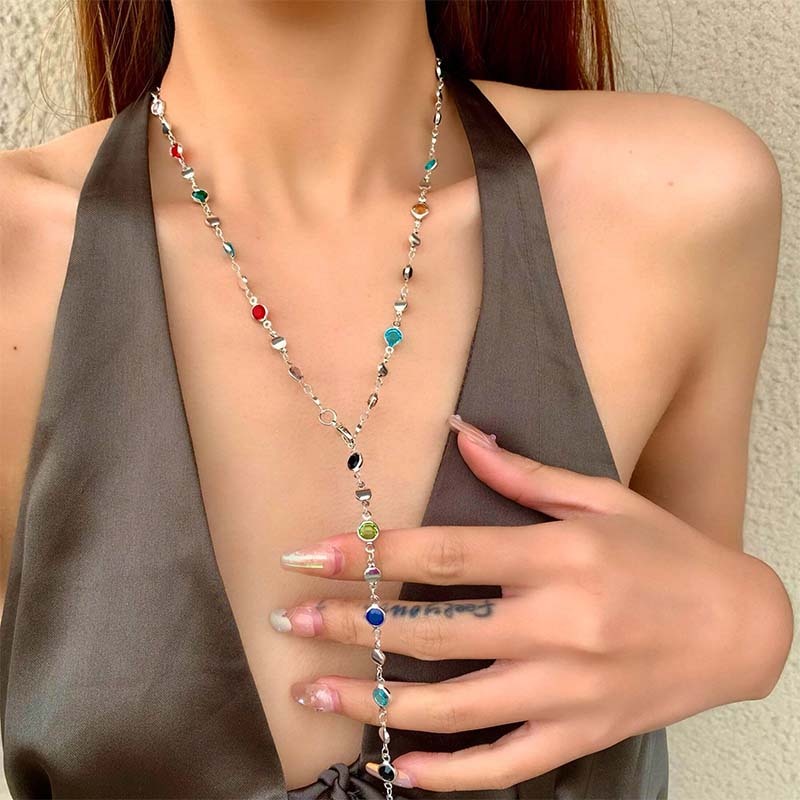 Boho Girl Heart Zircon Pendant Necklace Long Sweater Chain Women Jewelry Fashion Metal Adjusted Jewelry Pendant For Women