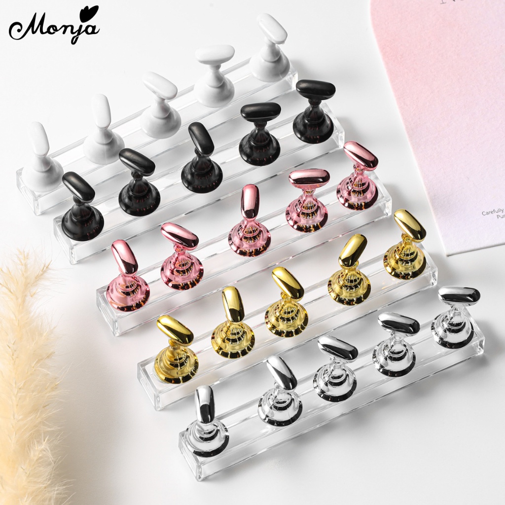 Monja 5pcs Nail Art Tips Stand UV Gel Polish Practice Display Board Magnetic Acrylic Tips Chess Practice Holder Set