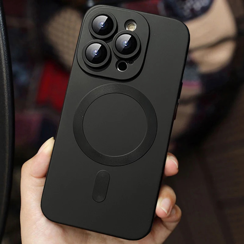 Luxury Matte For Magnetic Wireless Charging Case For iPhone 16 15 14 Plus 13 12 11 Pro Max Lens Shockproof Silicone Soft Cover