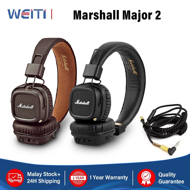 [One Year Warranty] High Quality Marshall Major 2 Bluetooth Headphones Wireless Headphons On-Ear Noise Isolating Deep Bass with Remote