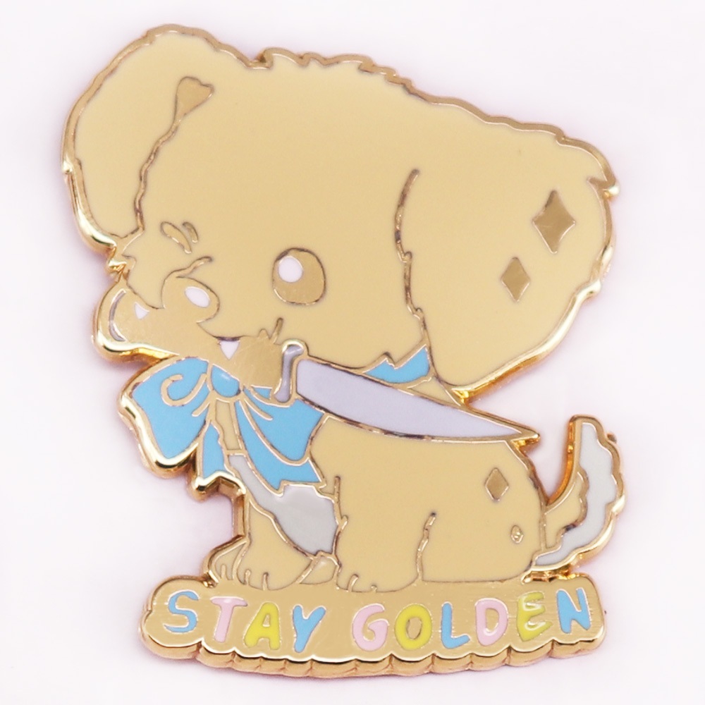 Stay Golden Retriever Enamel Pin Dog with Knife Brooch for Teen Dog Mom Dad Easter Gift