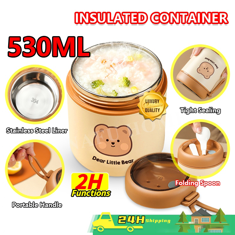 🔥24h delivery🔥 DEAR BEAR Thermos Flask Thermal Soup Cup Stainless Steel Food Container Porridge Warmer Portable Lunch Box Cooler Bag