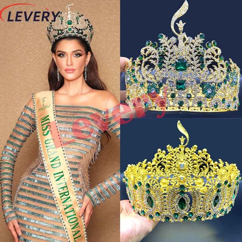 Levery New Miss Grand International 2023 Crown Round Wedding Pageant Rhinestone Crystal Tiaras Crown for Pageant Fans