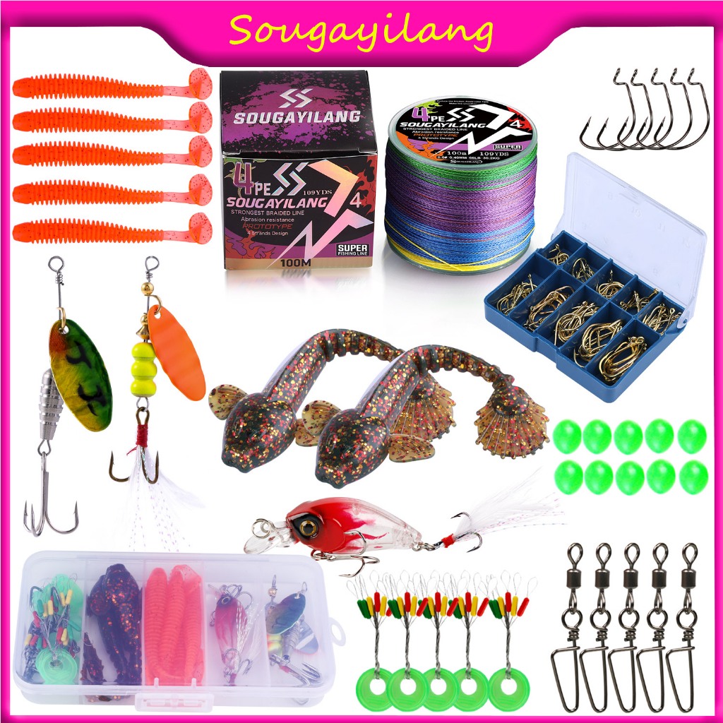 Sougayilang Fishing Set 100/500M PEX 4 Braided/Nlon Fishing line&Fishing Bait Lure Set