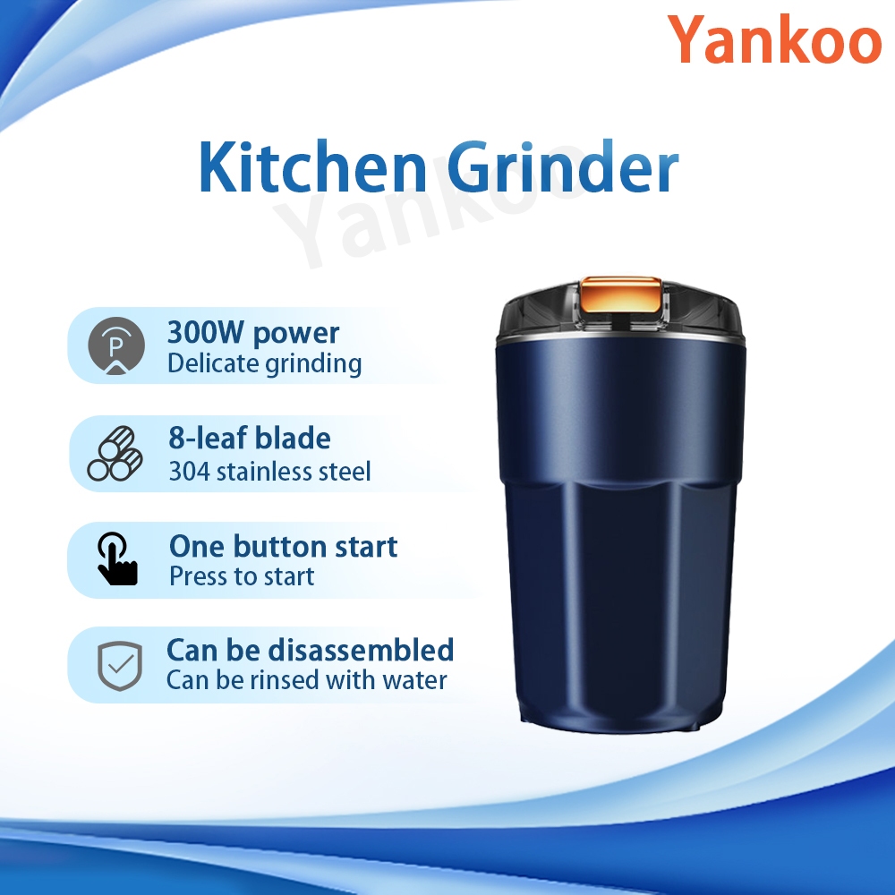 Electric Kitchen Grinder 300W Delicate Grinding One Button Start 8-leaf Blade Portable Mini Design Copper Motor