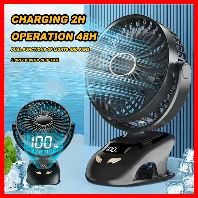 15000mAh Portable USB Rechargeable Clip Fan Strong Wind Mini Cooling Fan For Baby Stroller Table Fan 90° Rotation 夹子风扇