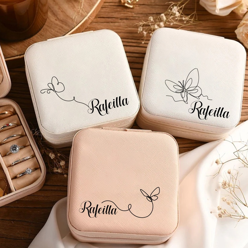 New Custom Name Mini Jewelry Box Butterfly Personalized Travel Jewelry Case Creative Gift Mini Portable Jewelry Box Birthday Gift for Her Creative Gifts