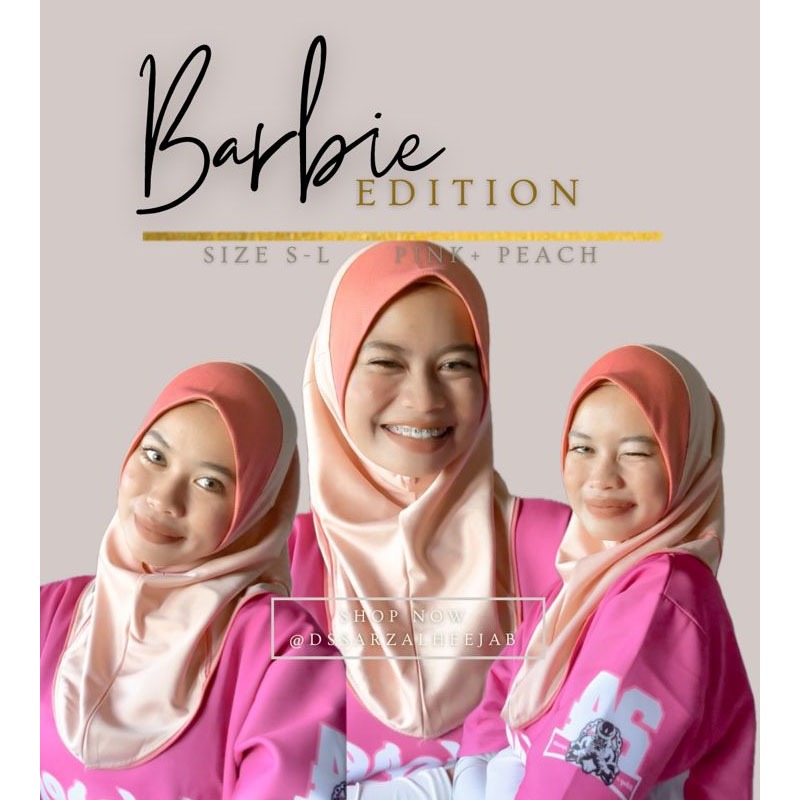 dssarzalheejab Pink Peach Sport Hijab-Black Tudung Sukan Muslimah