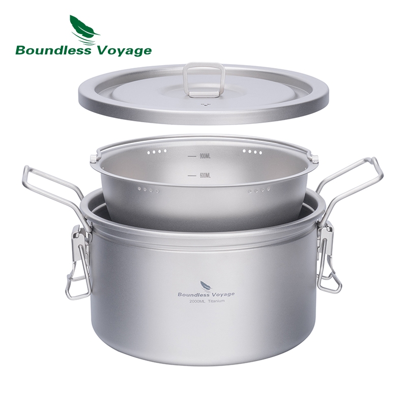 Boundless Voyage Multifunctional Cooker 2L Titanium Pot Pressure-Cooker for Rice Meat Ultralight Outdoor Cookware for 1-4 Person