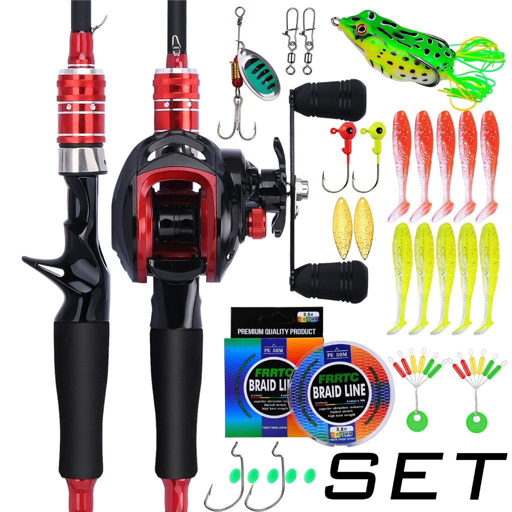 FRRTC Casting Fishing Rod Baitcasting Fishing Reels Left/Right Hand 2 Section Carbon Fishing Rod 7.2:1 Gear Ratio Set