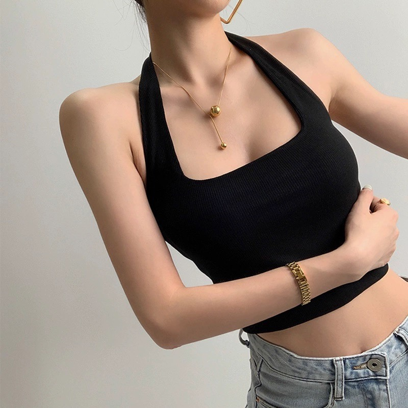 ✨【READY STOCK】Bella Women's Solid Color Halter All Match Tank Tops Camisole