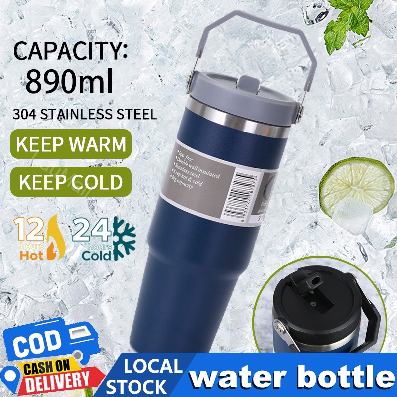 890ml 304 Stainless Steel Insulated Flask Water Bottle stainless steel handheld thermos insulated vacuum tumbler hot or cold mugater bottle with straw handle