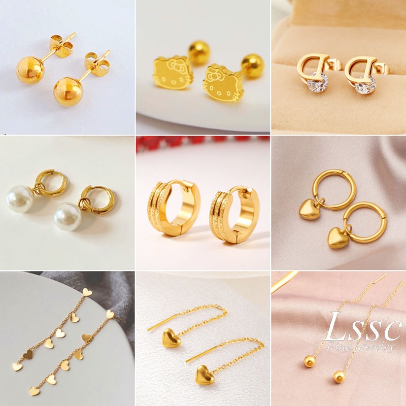 KT Cat Earring Cute Subang Telinga Gold Anting Anting Perempuan Stainless Steel Subang Earrings Korean Hypoallergenic Earring 耳环