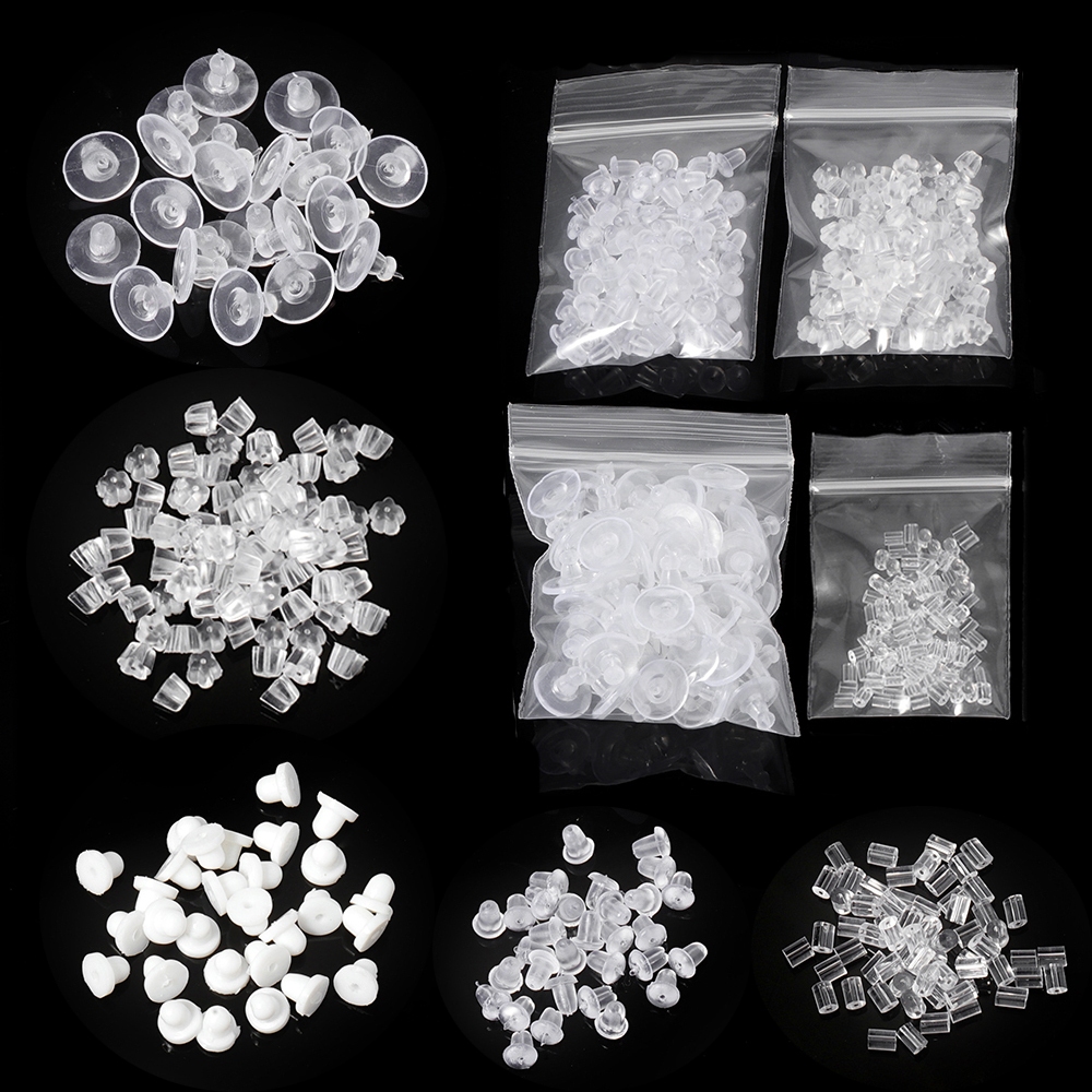 200pcs Soft Silicone Rubber Earring Back Stoppers for DIY Stud Earrings Findings Accessories Bullet Tube Transparent Ear Plugs