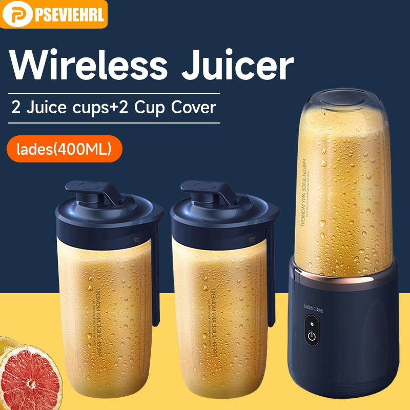 Portable Fruit Blender 400ML（juicer can crush ice） Fruit Juicer Blender 6 Blade mini Extractor Blender Usb Rechargeable  [Gift 2 Cups] 奶昔 水果 榨汁机