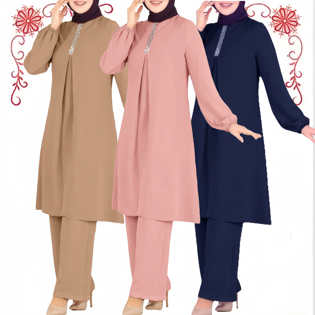 Baru Raya 2025 Viral Ready Stock One Set Women Outfit Ironless Muslimah Daily 2pcs Set Baju Kurung