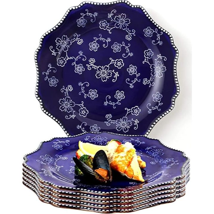 Premium Artisanal Large Ceramic Porcelain Dinner Plates Set of 6-10", Midnight Blue Dinner Plates - Ready to Wrap Gift