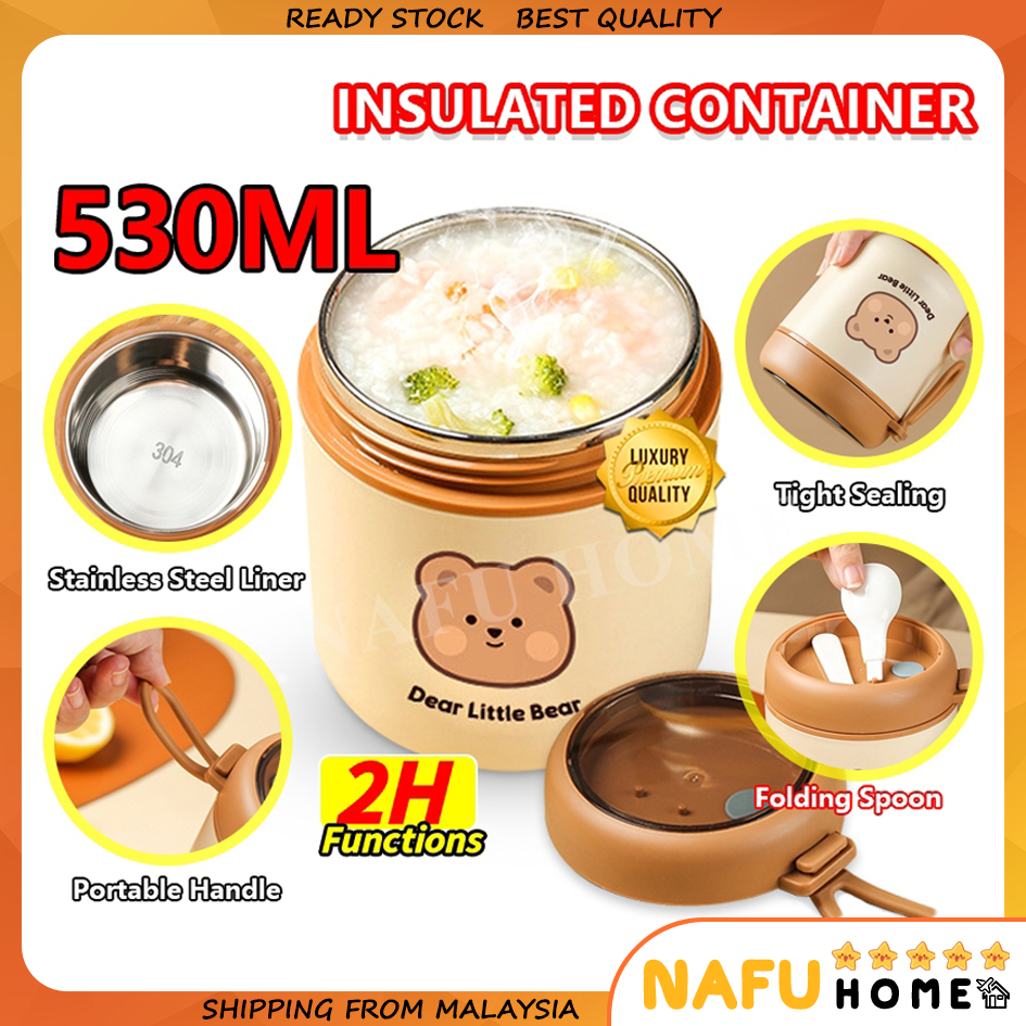 ⚡24h MY⚡ DEAR BEAR Thermos Flask Thermal Soup Cup Stainless Steel Food Container Porridge Warmer Portable Lunch Box Cooler Bag