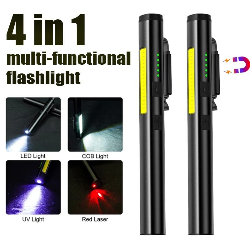 LED Flashlight Rechargeable Torch Light Super Bright Pen Light with Laser, Work Light with Magnetic