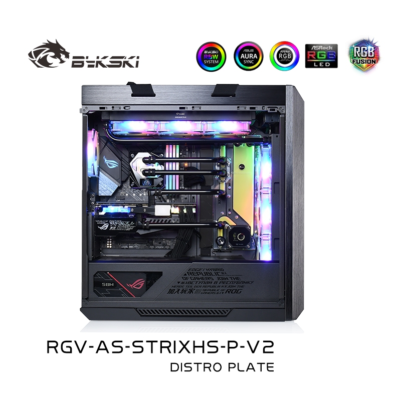 BYKSKI Distro Plate Acrylic Board Solution for ASUS ROG Strix Helio Case Support DDC Pump Reservoir Replace Water Tank Waterway