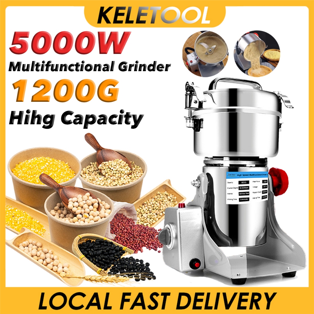 1200G Grinder Machine Big Capacity Stainless Steel Dry Food Powder Crusher Kisar Cili Kering Mesin Pengisar Rempah Serbuk