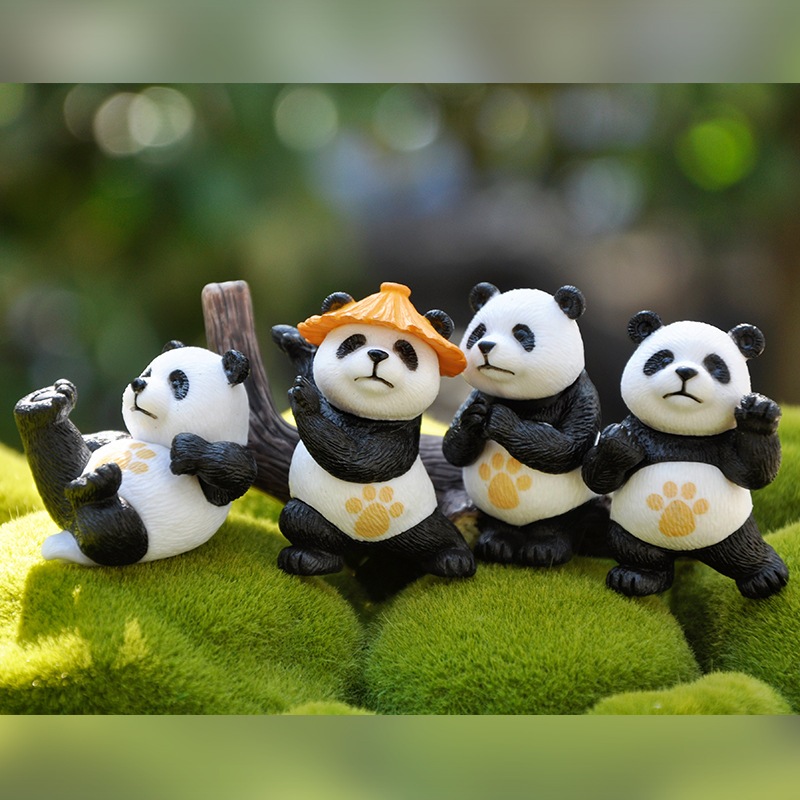 4Pcs/Set Cute Artificial Giant Panda Figurines Miniatures Animal Ornament Fairy Garden Gnome Resin Home Decorations Model Doll Toys