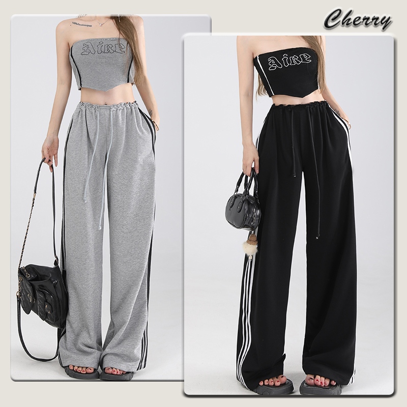 【READY STOCK】 CherryShop⭐Fashion suit tube top vest plus wide-leg trousers temperament two-piece suit