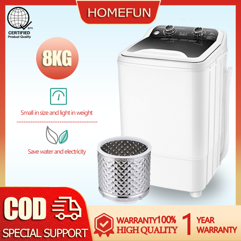 HOMEFUN 8KG top opening fully automatic washing machine mini washing machine stainless steel drainage basket