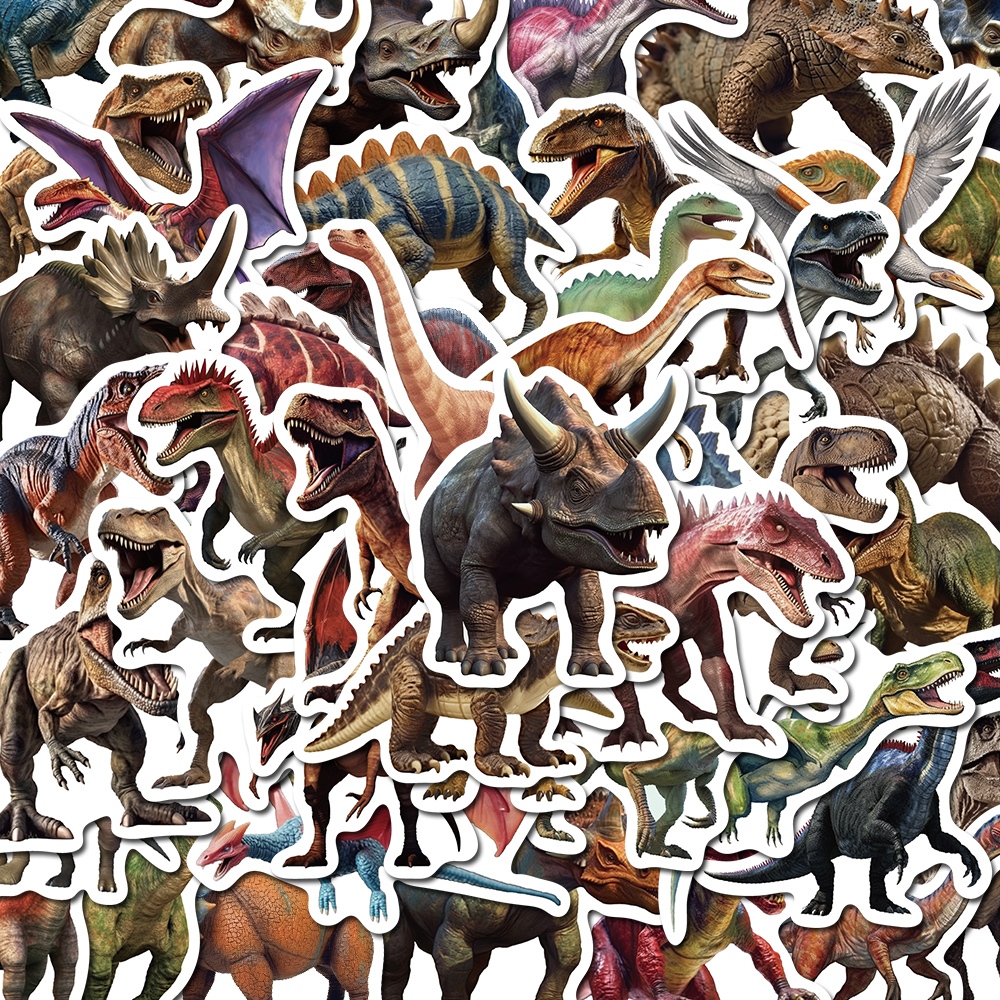 New 50pcs Jurassic Dinosaur Cartoon Stickers - Creative DIY for notebooks, phone cases, computers, and guitars; waterproof stickers. 50pcs Stiker Kartun Dinosaur Jurassic Baru, Stiker Kalis Air Kreatif DIY untuk Buku Nota, Sarung Telefon, Komputer, Gitar.