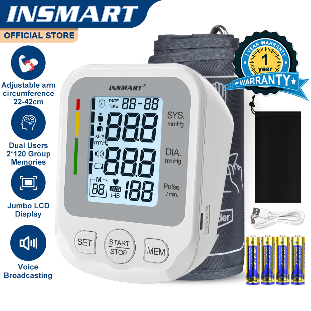 INSMART Blood Pressure Monitor Automatic Voice Arm Type Electronic Mesin Tekanan Darah Digital