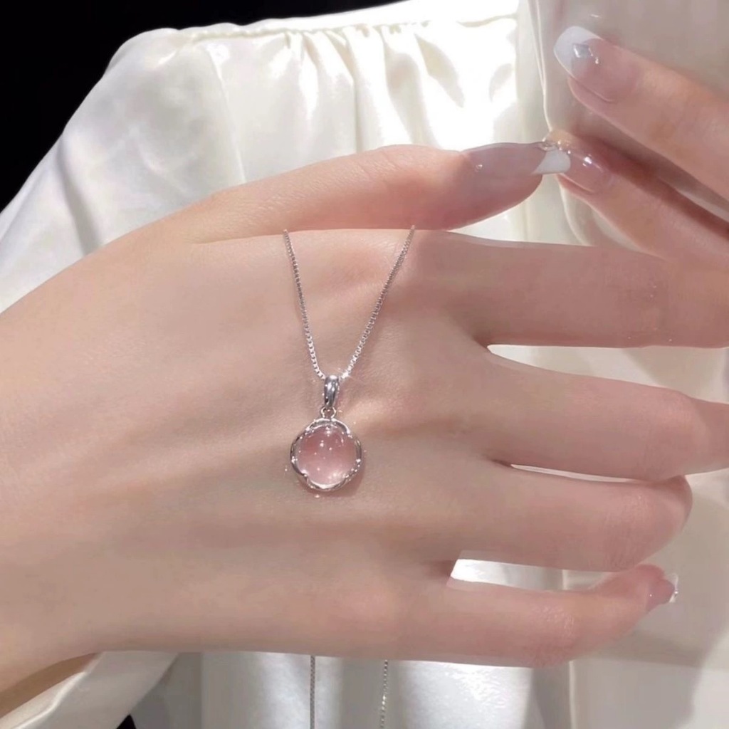 Korea Tri-color Gemstone Necklace Women Silver Color Student Birthday Gift