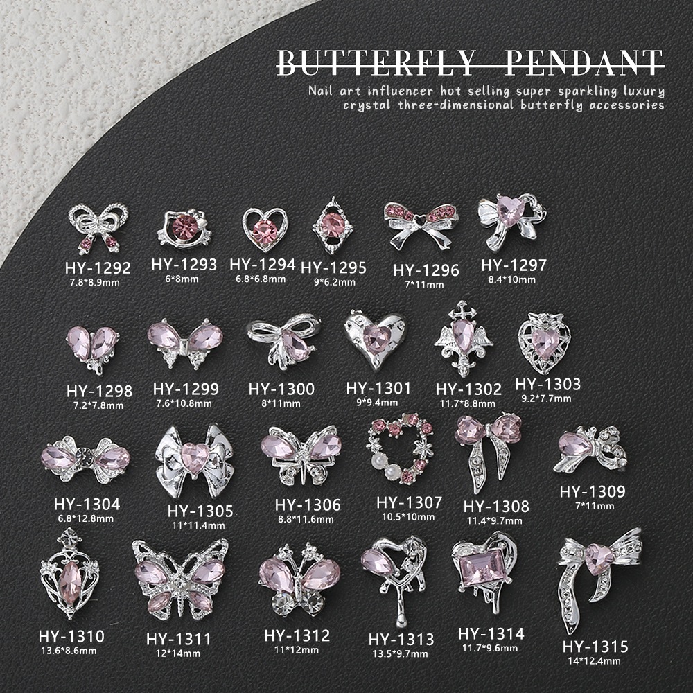 Bow Alloy Manicure Jewelry Super Flashing Light Luxury Girl Pink Diamond Butterfly Love Nail Decoration