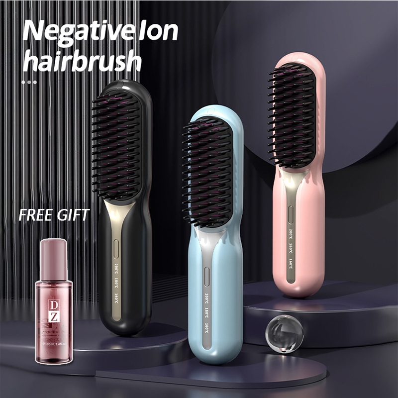 Mini Wireless Electric Hair Straightener Brush Hair Straightening Comb for Women Electric Comb for All Hair Fast Heating