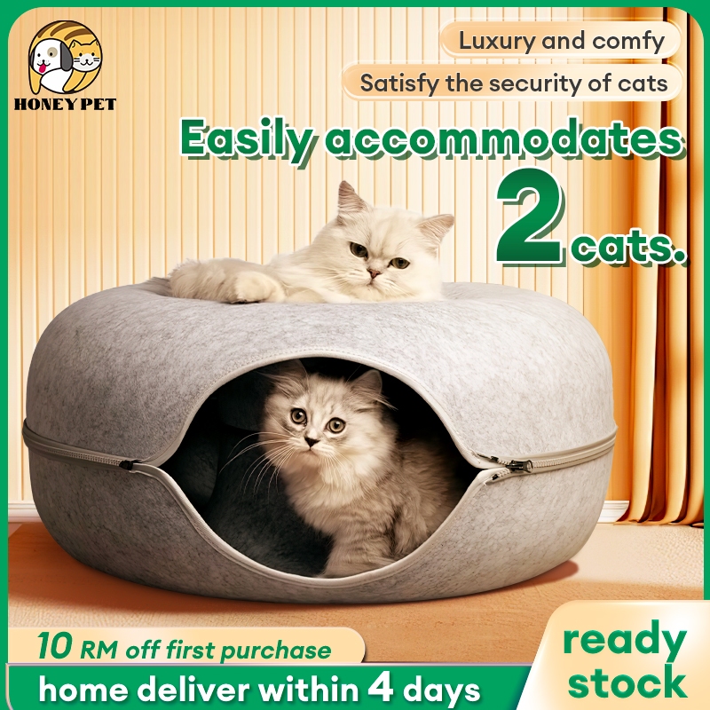 Pet Cat Tunnel Round Felt Nest Donut Shape Mainan Kucing Terowong Tempat Tidur Cat House Felt Nest Removable Bed Interactive Play