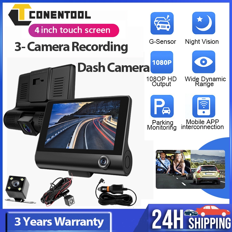 Conentool 1080P HD Wifi Auto Drive Voice Control 24h Parking Monitor 3 Dash Cam Front Rear Camera Car Dashcam 行车记录仪