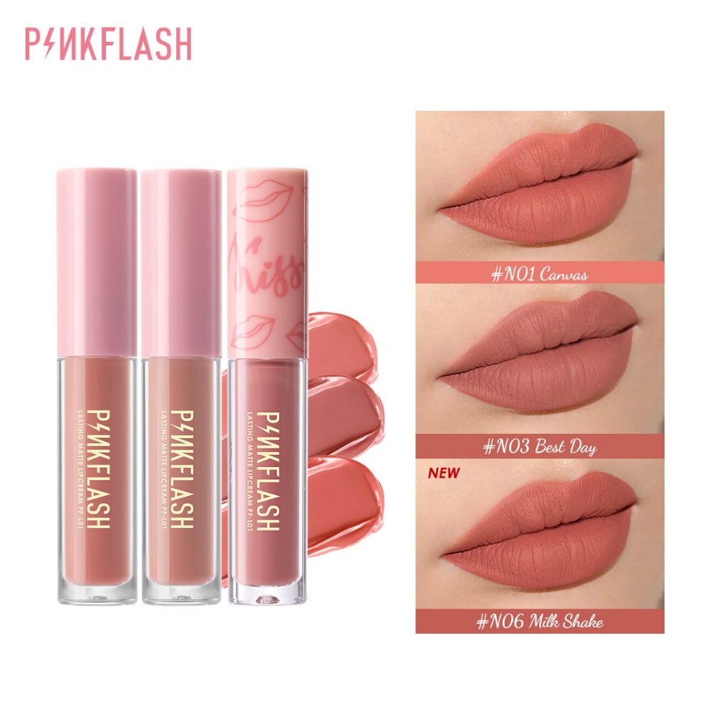 PINKFLASH 3PCS Lip Set OhMyKiss Matte Liquid Lipstick Soft VE Moisturizing Long Lasting Cosmetics Cruelty-Free