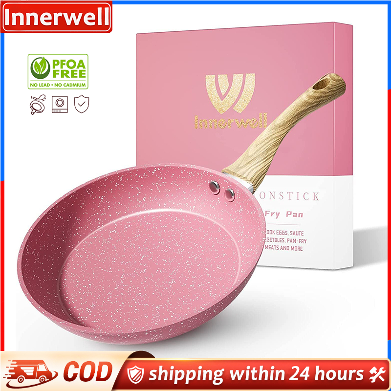 Innerwell Granite Aluminium Non Stick Casserole Pot Fry Pan PFOA Free Cookware Tool Suitable All Stove - Pink (8"/9.5"/11")
