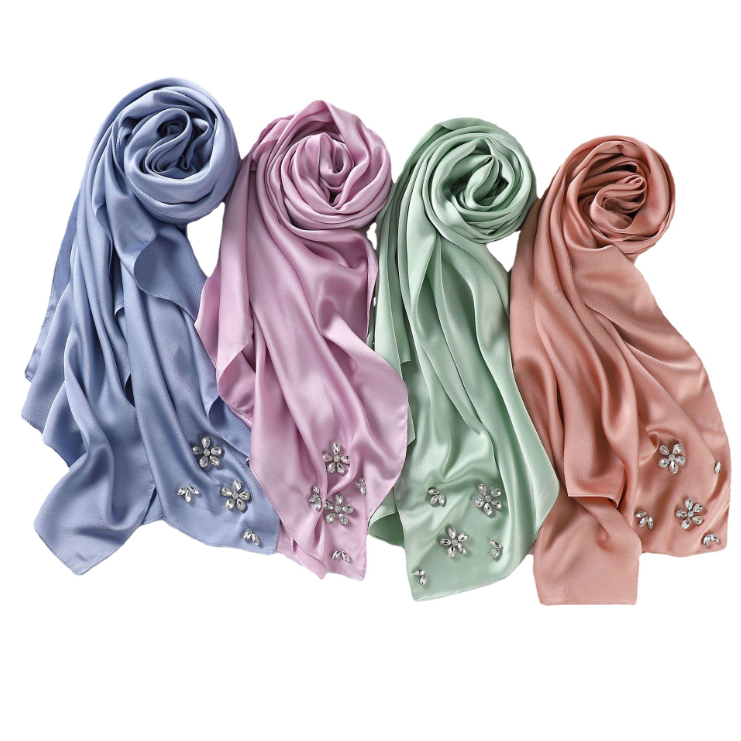 【To Grab It】New High-Density Pearl Chiffon Hijab with Handcrafted Rhinestones – Malaysian Style Long Scarf