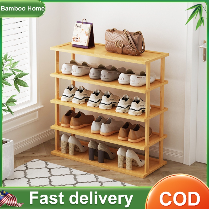 Bamboo Shoe Rack Multilayer Shoe Rack Organizer Shelf Flat Shoe rack Narrow Shoe Rack Space-Saving Rak Kasut 鞋架