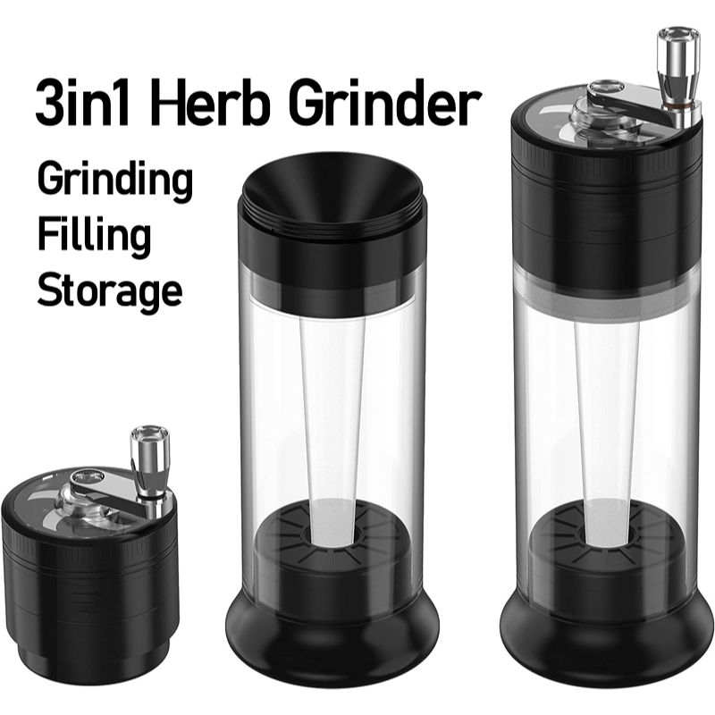 3in1 Herb Grinder Metal Hand Crank Loader Roller Crusher Filler for Flower Buds Portable Milling Grinding Storage with Lid Travel Tool Boxes